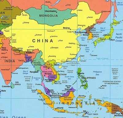Map Of East & South East Asia