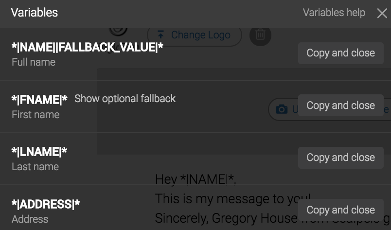 Email Variable Fallbacks Metrilo