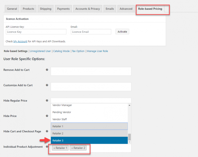 Role Based Pricing General Settings